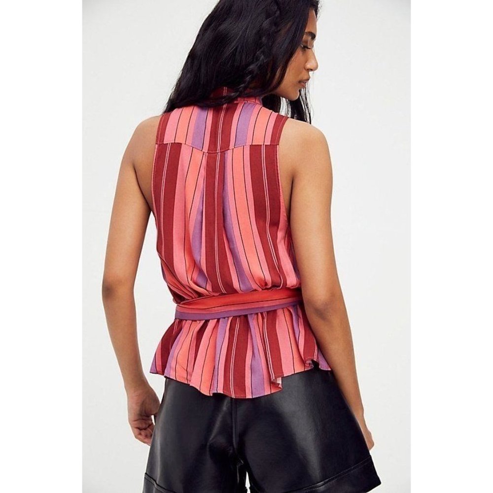FREE PEOPLE Mackenzie Striped Wrap Sleeveless Top - NWT - Size Small - Picture 3 of 4